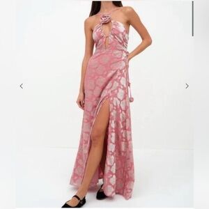 open lace back dress Amelie One-Shoulder Accordion Pleat Maxi Dress Floral Fuchsia Selfie Leslie